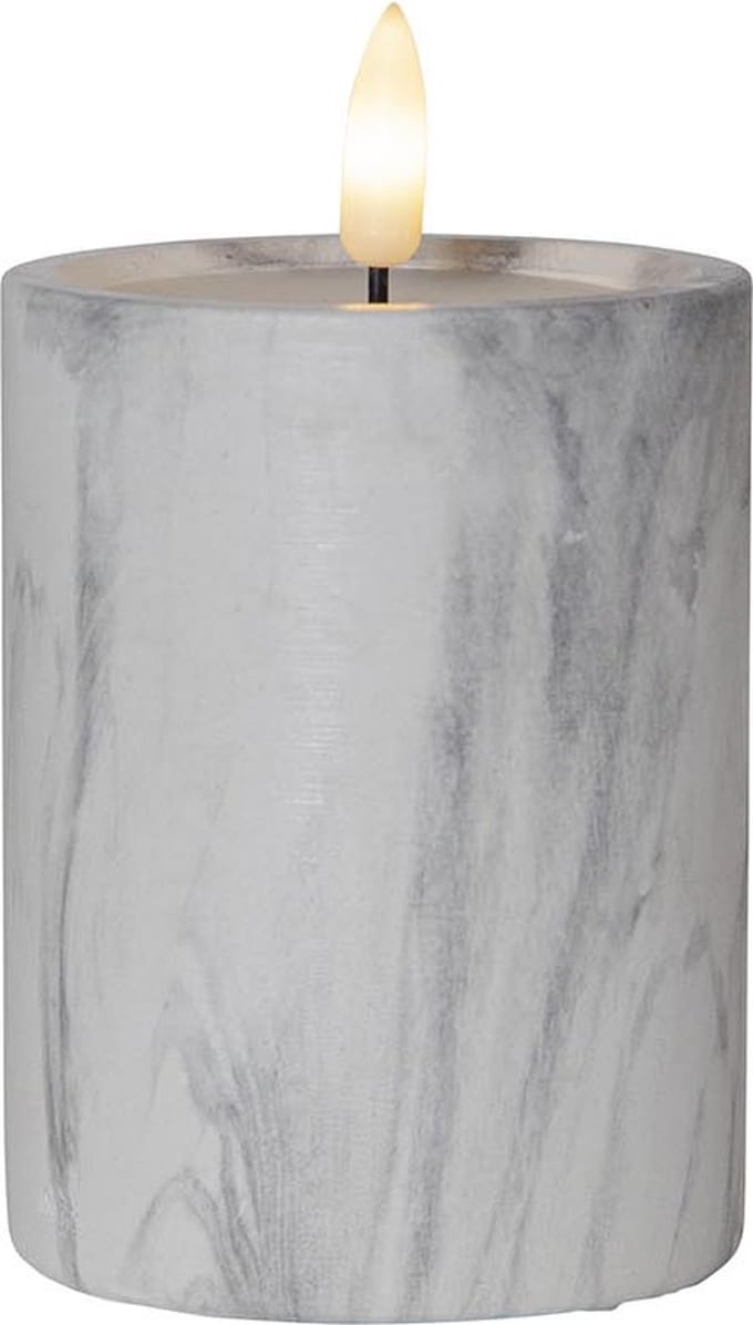 Star Trading Kaars Flame Marble, zuilkaars, marmer design, LED, timer, warm wit, 12,5 cm