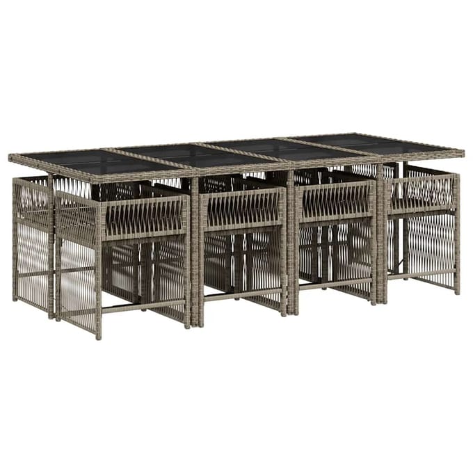 vidaXL - 9-delige - Tuinset - met - kussens - poly - rattan - grijs