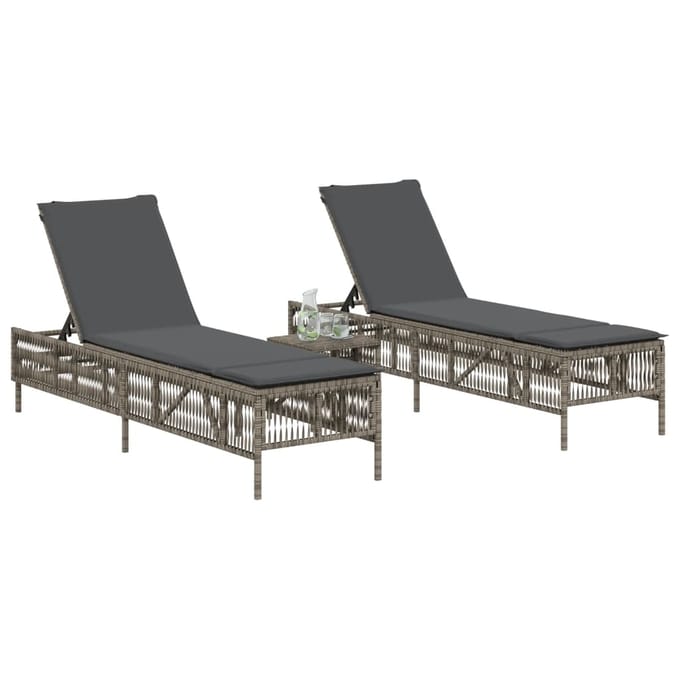 vidaXL - Ligstoelen - 2 - st - met - kussens - poly - rattan - grijs