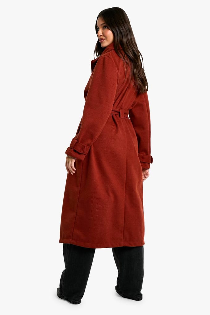 boohoo Dames Maxi Jas met Ceintuur in Wolachtige Look | Rust | Maat: 8