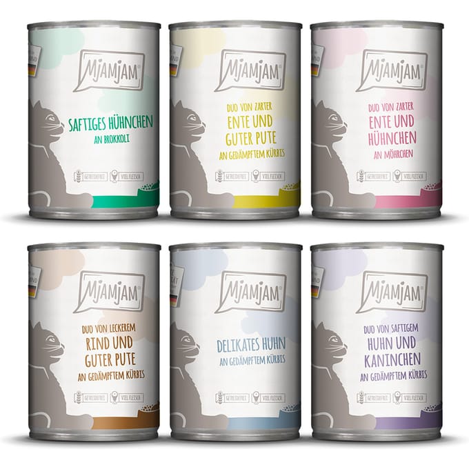 Economy pack: 24x400g Mixpack MjAMjAM Mix 2 (6 soorten) nat kattenvoer