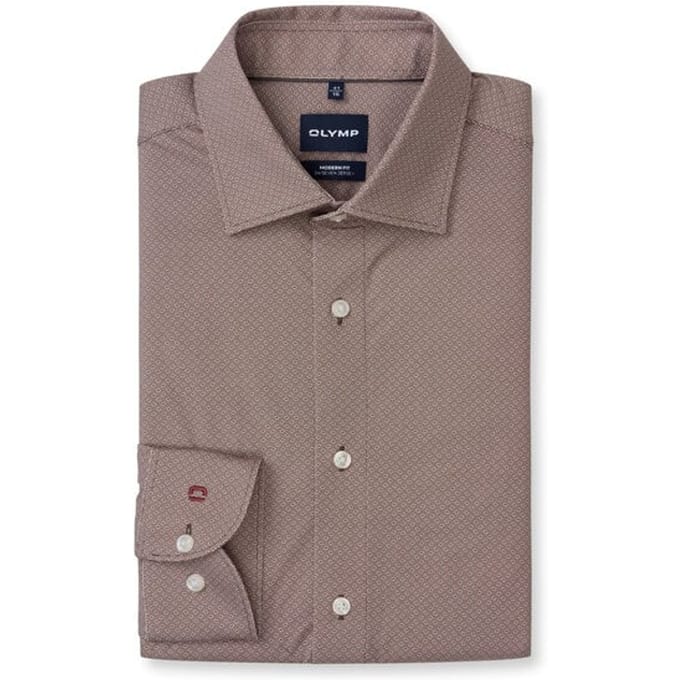 OLYMP Luxor 24/Seven Overhemd, Modern Fit, New Kent, Bruin