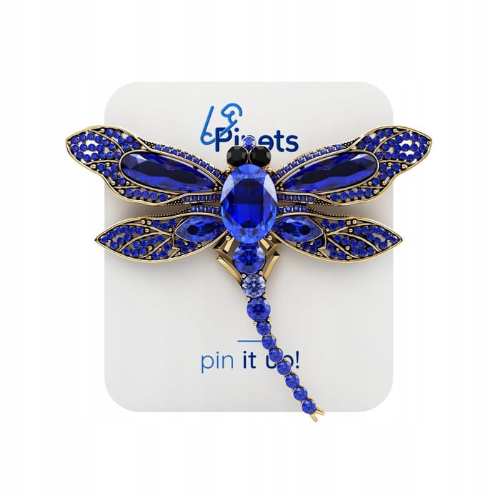 PINETS Brosche Libelle Goud met Blauwe Zirkonia