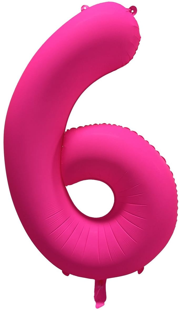 Folieballon 6 jaar - Neon Roze - 86 cm