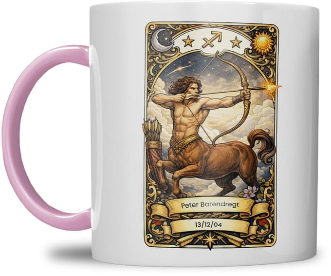 Sterrenbeeld mok - Boogschutter- Roze - Tarot mok - Gepersonaliseerd met naam en datum