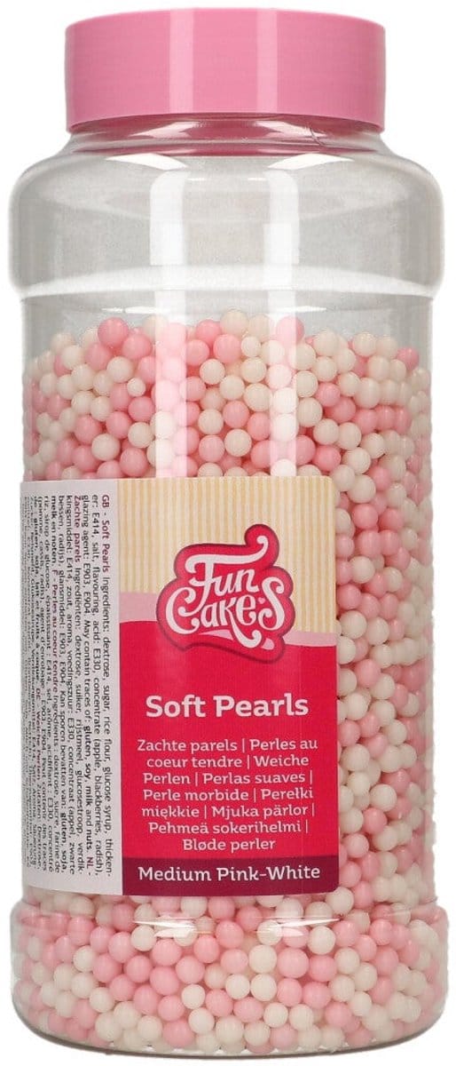 FunCakes Zachte Parels - Medium - Roze/Wit - 500g - Eetbare Taartdecoratie