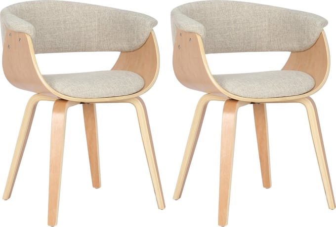 CLP Bruce Set van 2 Eetkamerstoelen - Met armleuning - Hout frame - Stof/natura/creme