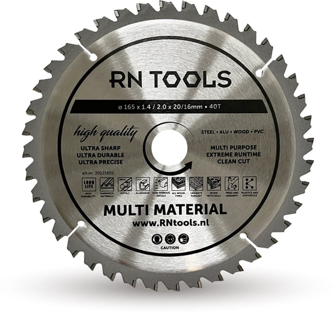 RNtools Cirkelzaagblad Multi Material - 165 mm - 40 tanden - hout, metaal en aluminium