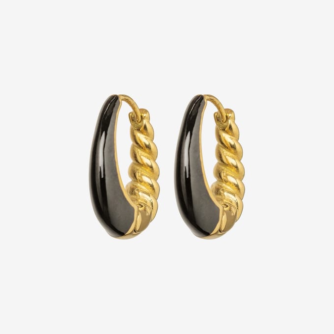 Essenza Mixed Black Hoop Earrings Gold