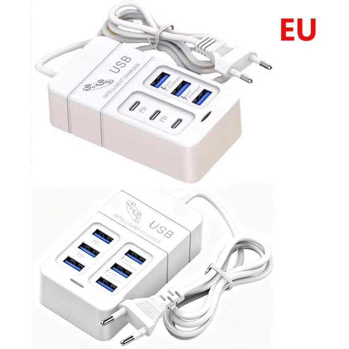 6-poorts USB-snellaadstation 35W PD Type C snellaadwandladers USB-hubadapter EU-VS-stekker