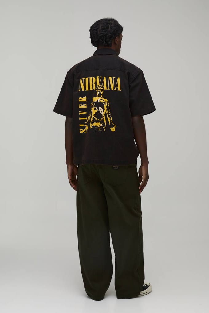 Oversized Boxy Nirvana Washed Twill Short Sleeve Shirt | Black | Size Small