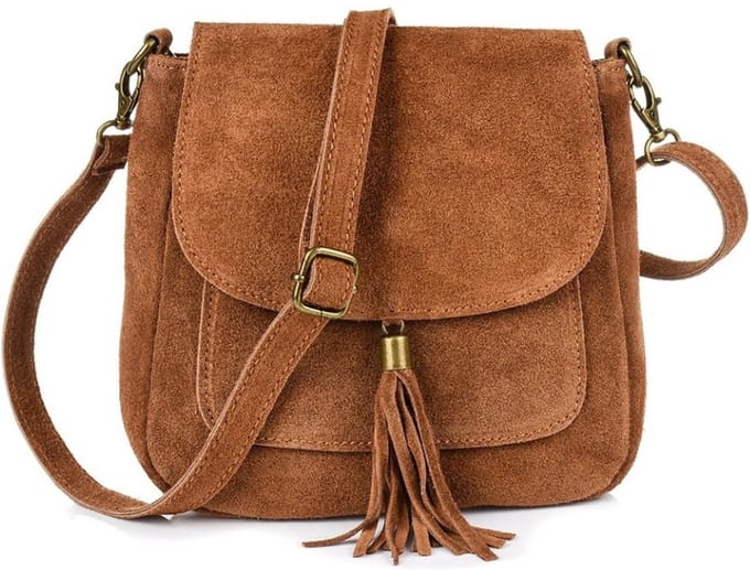 Bruine Suède Schoudertas Tassle - Bruin - Suède - Italiaans Leder - Boho Schoudertassen
