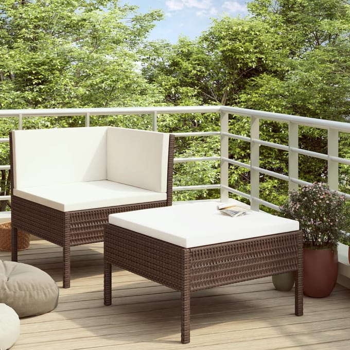 vidaXL - 2-delige - Loungeset - met - kussens - poly - rattan - bruin