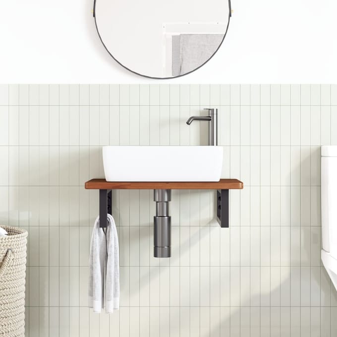 vidaXL - Badkamer - wandschap - staal - en - massief - eikenhout