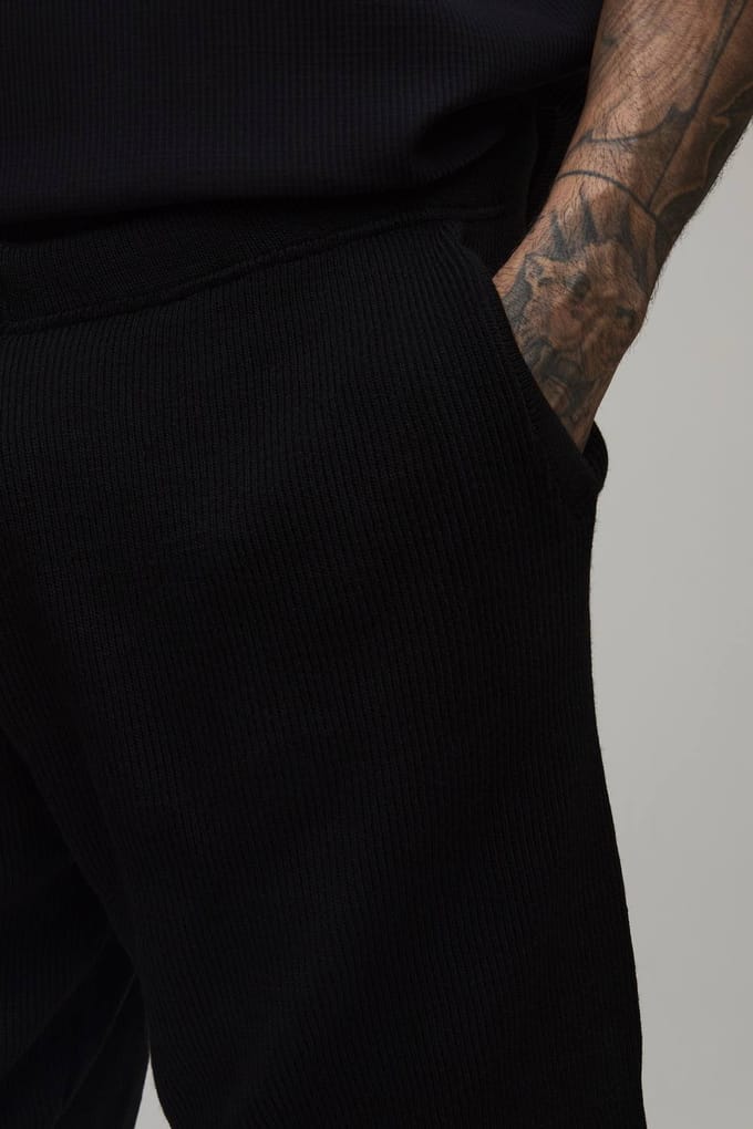 Lange Relaxed Geribbelde Gebreide Short | Black | Size Medium