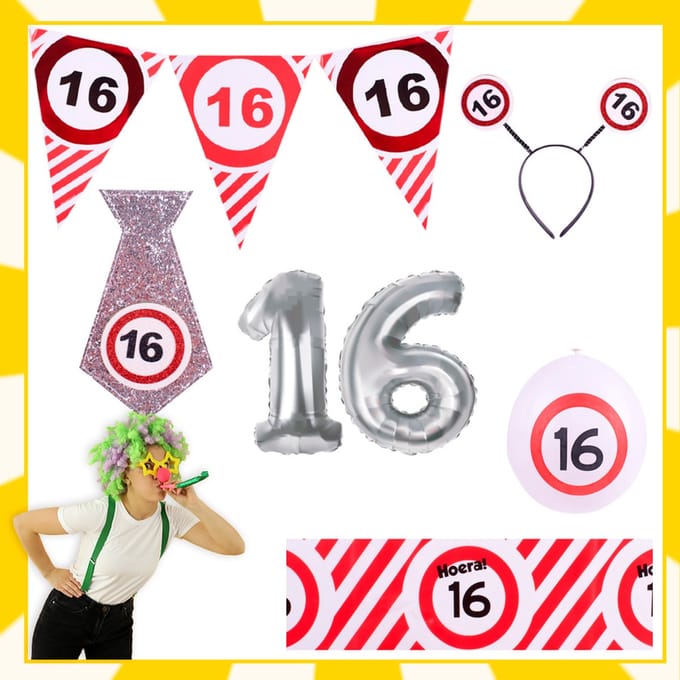 Feestpakket | 16e verjaardag | Verkeersbord | 10-delig