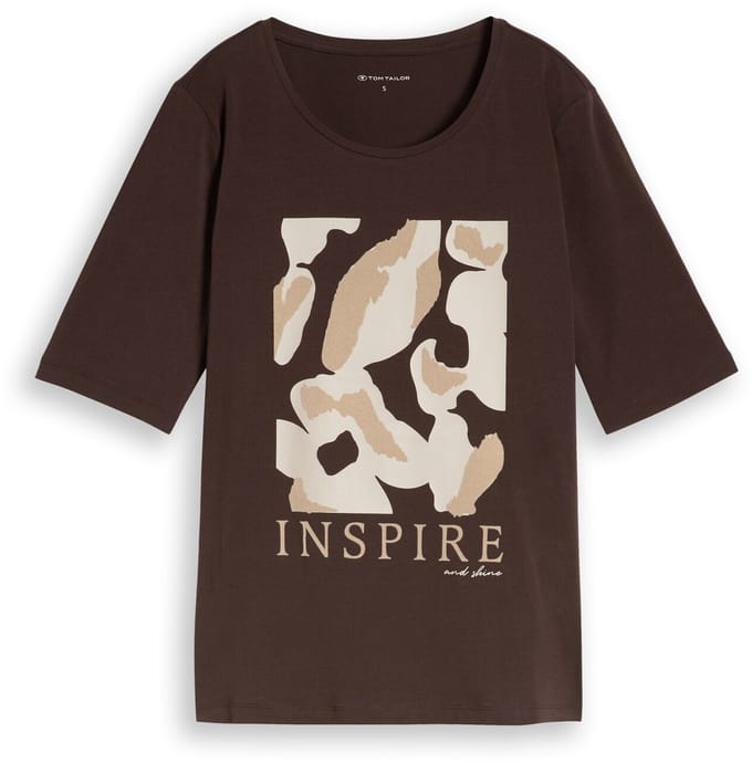 Tom Tailor - Slim fit T-shirt met print - Maat XS - java dark brown