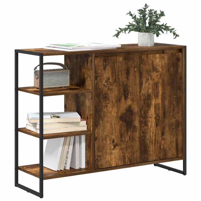 vidaXL - Bijzetkast - Gerookt - eiken - 96,5 - x - 30 - x - 75 - cm - Bewerkt - hout