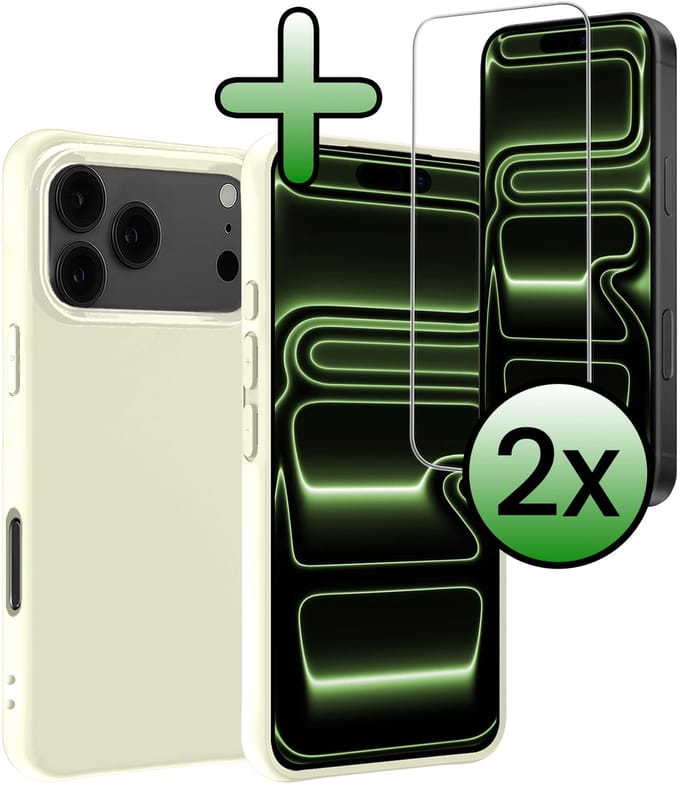 Hoesje Met 2x Screenprotector - Geschikt voor Apple iPhone 17 Pro Max / 18 Pro Max - Sterk & Shockproof - Back Cover - Siliconen Case - Telefoon Hoes - Wit