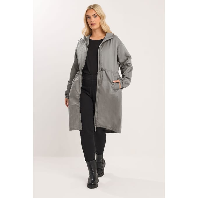 Yours Lichtgewicht Parka Met Lang Ontwerp En Capuchon In Grijs Size 42