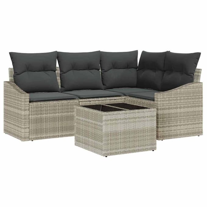 vidaXL Bankstel 5 st Lichtgrijs poly rattan