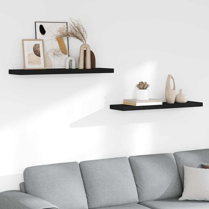 vidaXL - Wandschappen - zwevend - 2 - st - 90x23,5x3,8 - cm - MDF - zwart