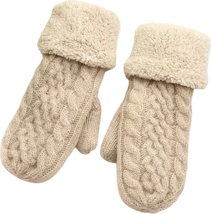 Kabelgebreide Dames Wanten met Voering - Beige