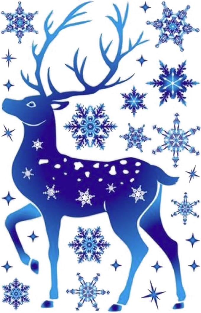 Kerst - Raamsticker - Rendier/Sneeuwvlok/Sterren - Herbruikbaar - 1 Stuks