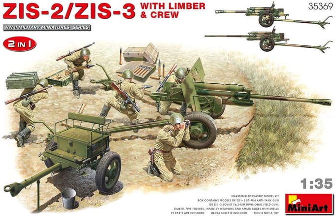 MiniArt Modelbouwpakket Militaire voertuigen - 35369 Zis-2/Zis-3 with limber - Crew. 2 in 1 Plastic - 1:35 - Modelbouw