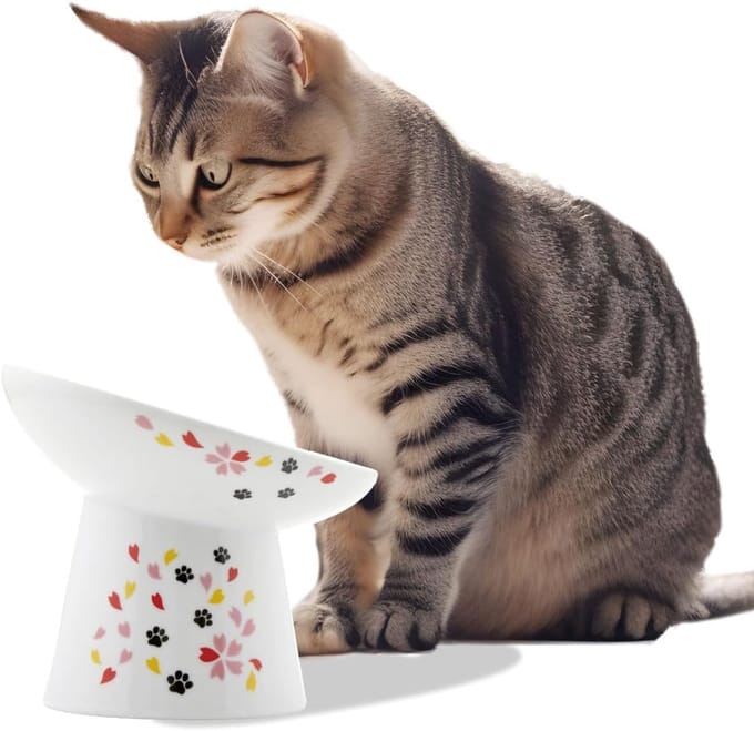 Verhoogde Voerbak - Kattenbak - Comfortabel Eten - Extra brede lip - 15.5 x 14.5 cm - Wit