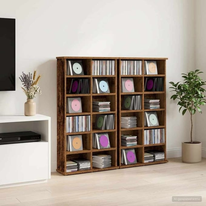 vidaXL - CD - Kast - 2 - st - Oud - hout - 60 - x - 17 - x - 92 - cm - Bewerkt - hout
