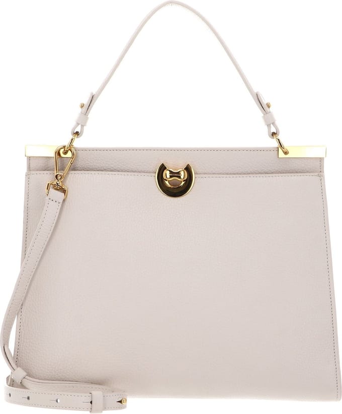 COCCINELLE Leren Schoudertas Binxie Handbag Grained Leather Lambskin White Crème