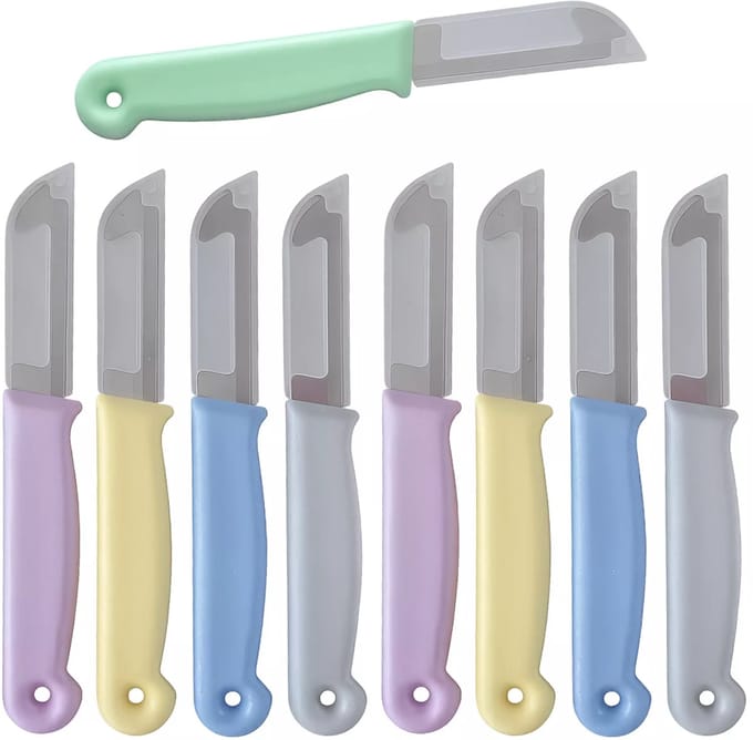 Solingen Schilmesje – RVS Glad – 16 cm met Blade Cover – Pastelkleuren Mix – 10 Stuks