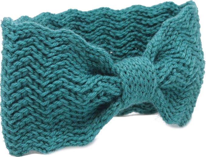 Blauwe gebreide haarband - strik - hoofdband voor dames - acryl - one size - STUDIO Ivana
