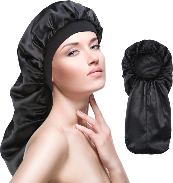 Behave Bonnet - Satijnen Slaapmuts - Bonnet Satijn - Slaapmuts - Extra Lang - Zwart