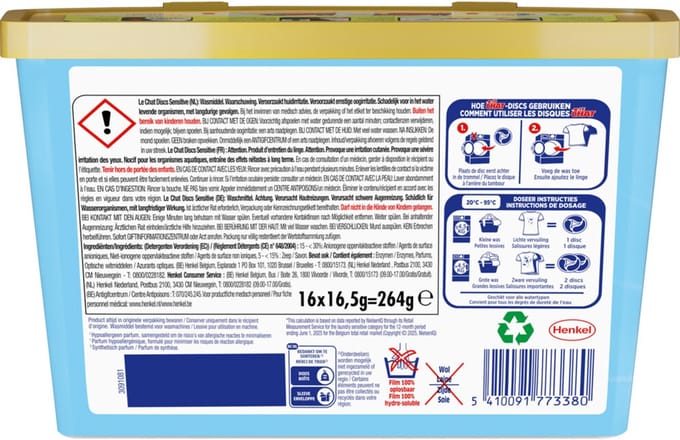 Le Chat Wascapsules Sensitive 16 wasbeurten - 16 stuks
