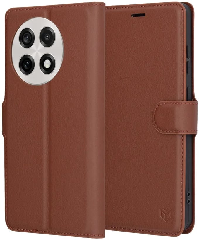 Hoesje geschikt voor OnePlus 13R - Techsuit Leather Folio Book Wallet Case - Bruin
