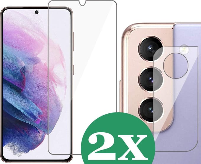 2x Screenprotector geschikt voor Samsung Galaxy S21 - 2x Camera Screen Protector Glas
