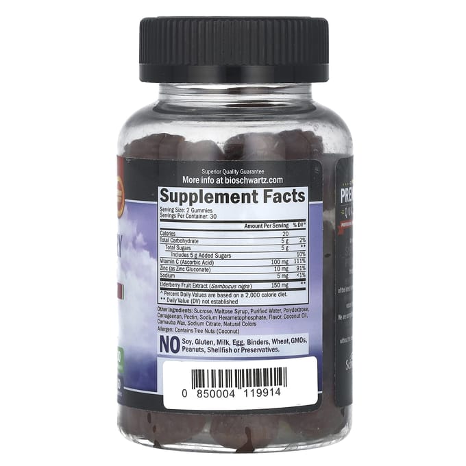 BioSchwartz, Gummies au sureau, contient du zinc et de la vitamine C, 60 gummies