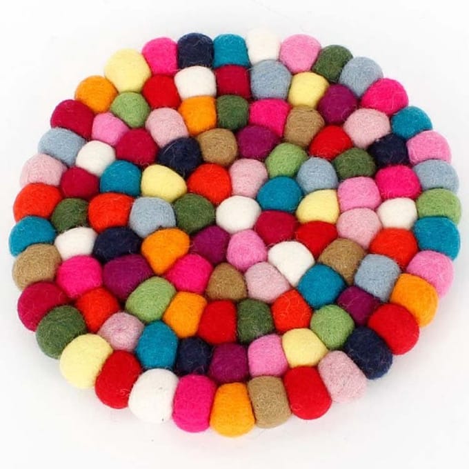 Vilten onderzetter rond multicolor 20cm