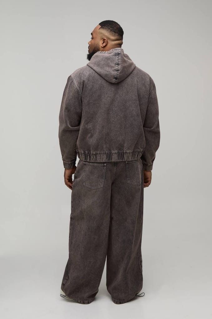 Plus Gewassen Denim Hoodie Met Rits | Mocha | Size 2XL