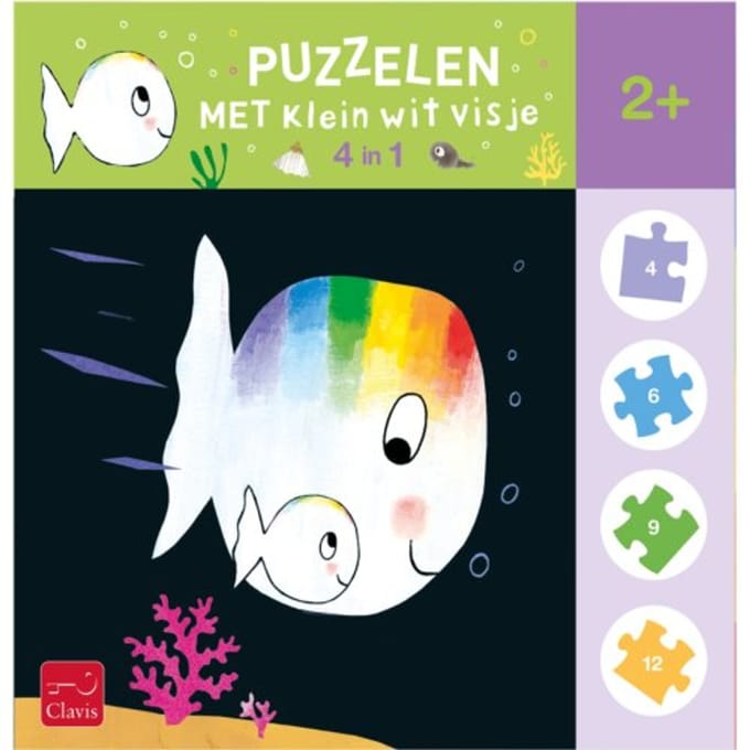 Puzzelen Met Klein Wit Visje. 4-In-1-Puzzel