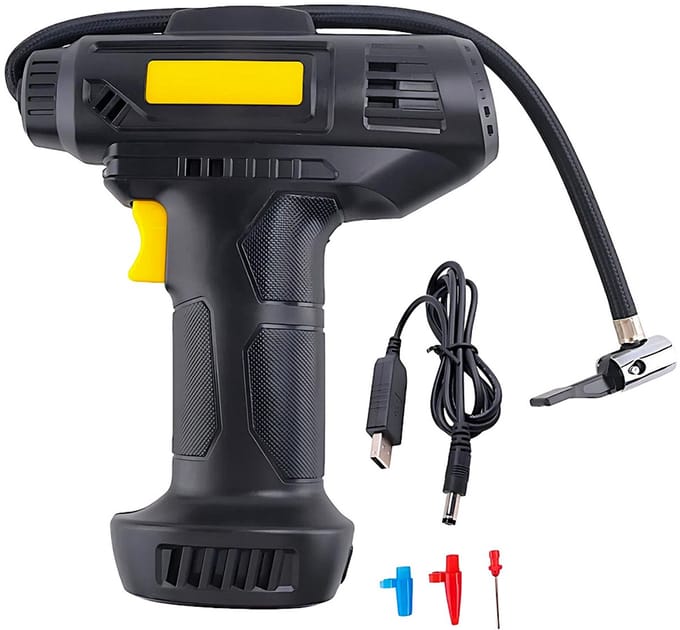 Banden Pomp Auto - Bandenpomp Compressor - Fietspomp met Drukmeter - Fietspomp Elektrisch - Draadloos - Oplaadbaar - 7.4V
