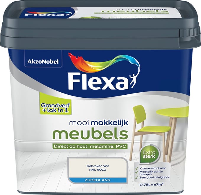 Flexa - Mooi Makkelijk Meubels Zijdeglans - Gebroken Wit / Ral 9010 - 750 Ml