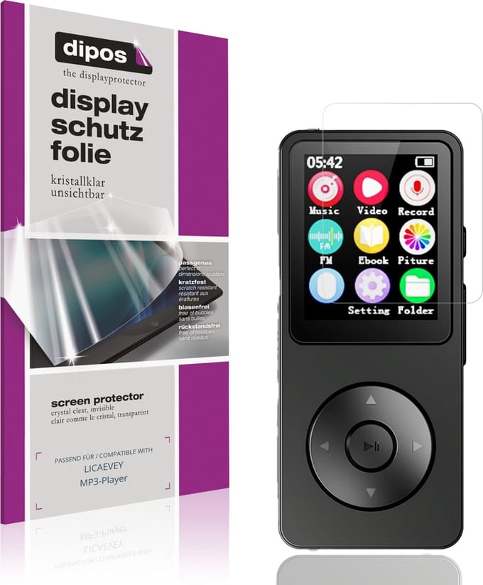 dipos – 4x Beschermfolie geschikt voor LICAEVEY MP3-Player | Krasbestendige & heldere Screenprotector Ultra-Thin