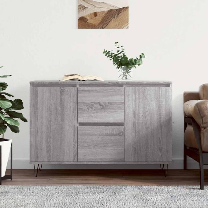 vidaXL - Dressoir - 101,5x35x70 - cm - bewerkt - hout - grijs - sonoma - eikenkleurig