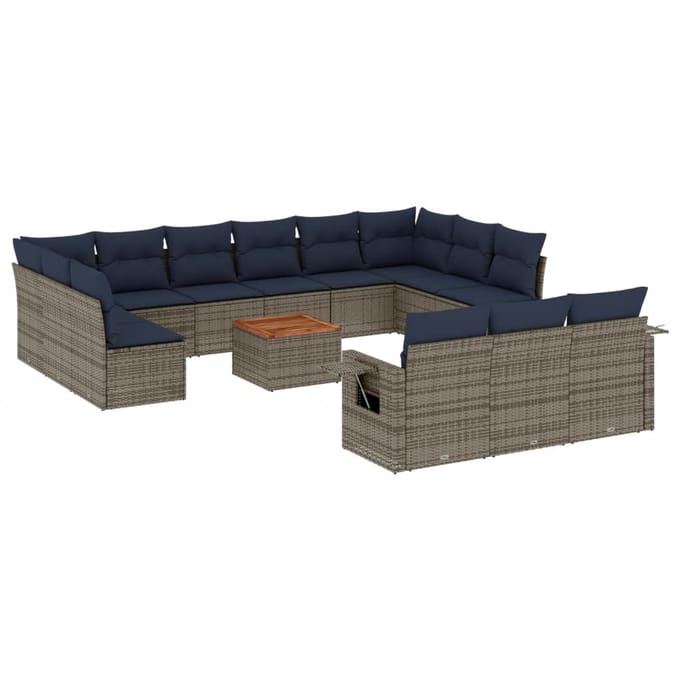 vidaXL - 14-delige - tuinbankset - met - kussens, - grijs - polyrotan