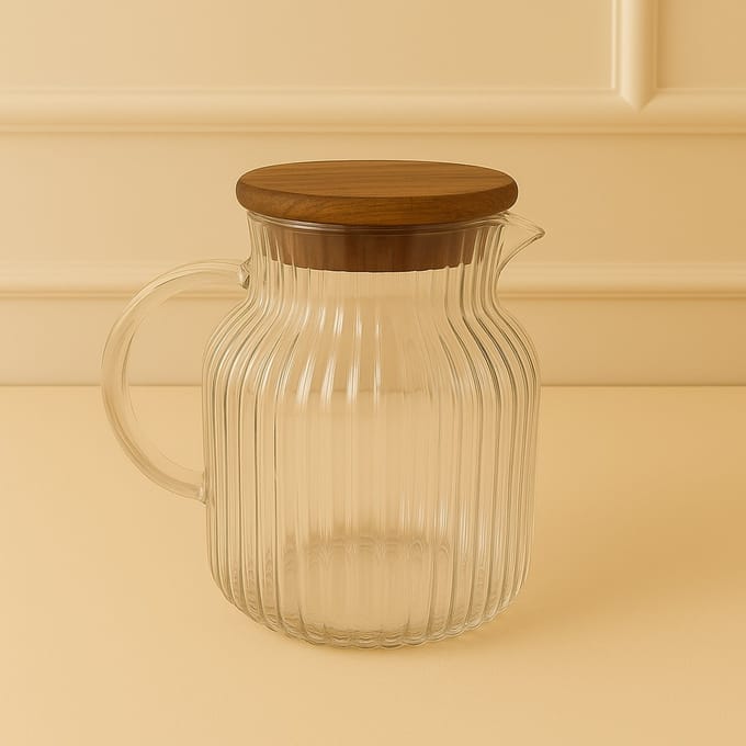 Mevaz Luxe Geribbelde Glazen Karaf met Houten Deksel – 1500 ml