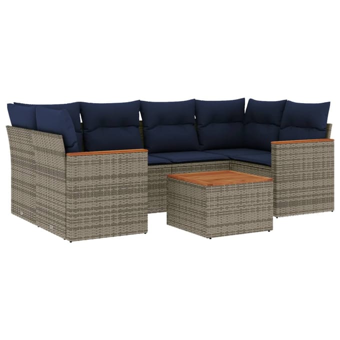 vidaXL - 7-delige - tuinbankset - met - kussens, - grijs - polyrotan
