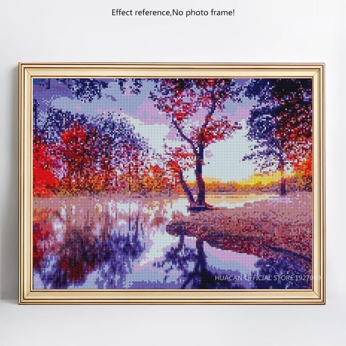 Peinture diamant paysage perceuse complète strass rond automne broderie diamant 20X30CM gray